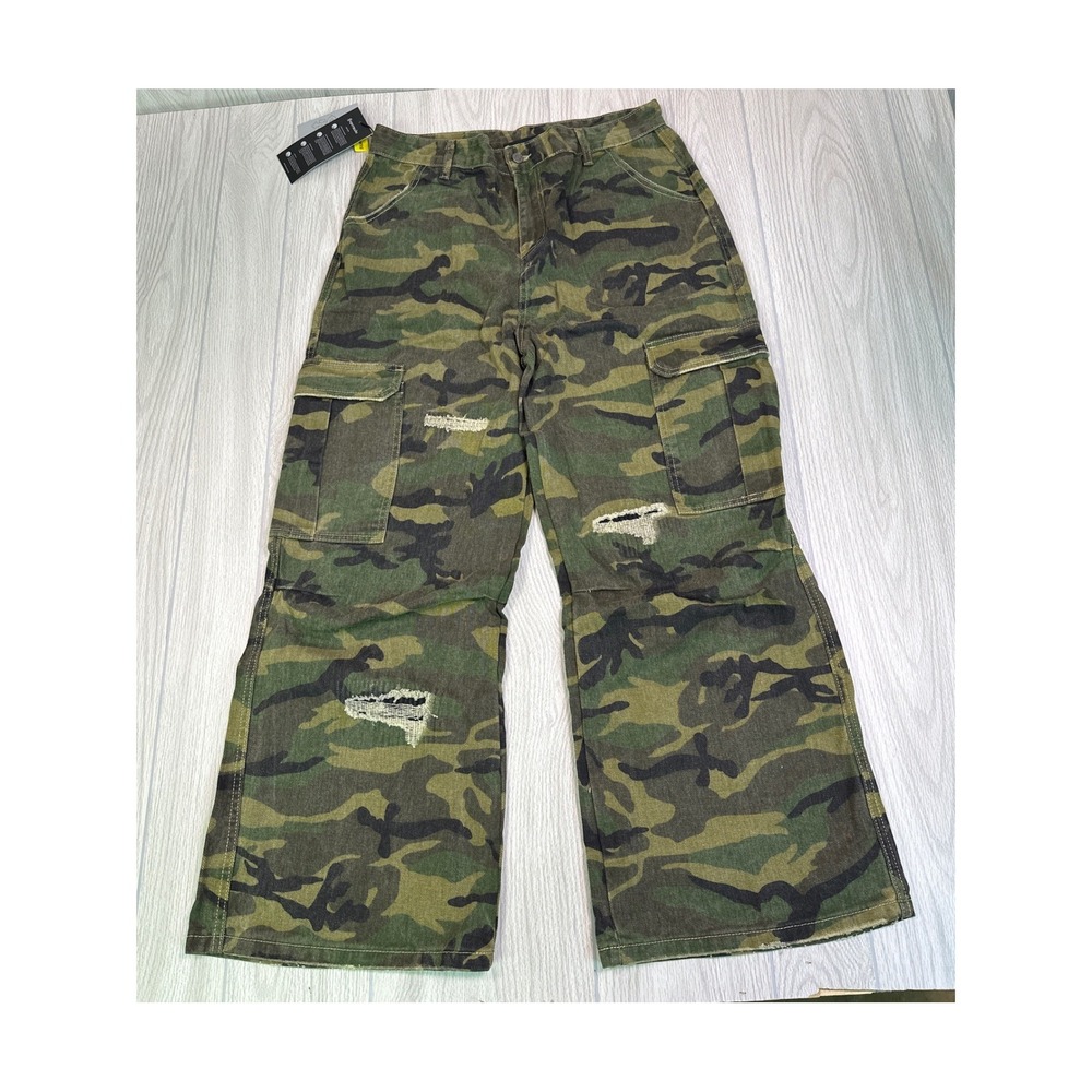 Supermade Classic Camouflage Distressed Cargo Pants XXL Green Brown Black